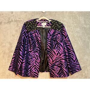 Tally Taylor Blazer Size 16W Purple Animal Print Studded Boho Dressy